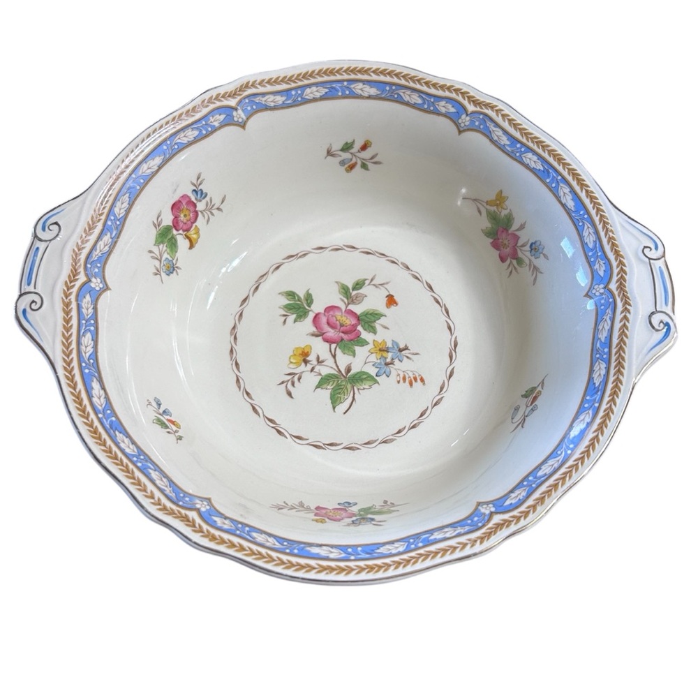 Grindley England bowl handles Floral Rosemary Creampetal blue ivory pink gold